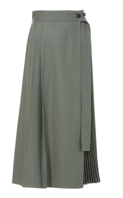 Shop Lvir Pleated Wool Wrap Skirt In Brown