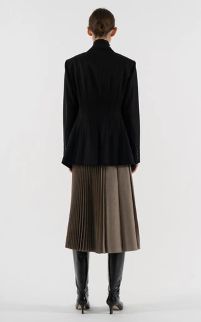 Shop Lvir Pleated Wool Wrap Skirt In Brown