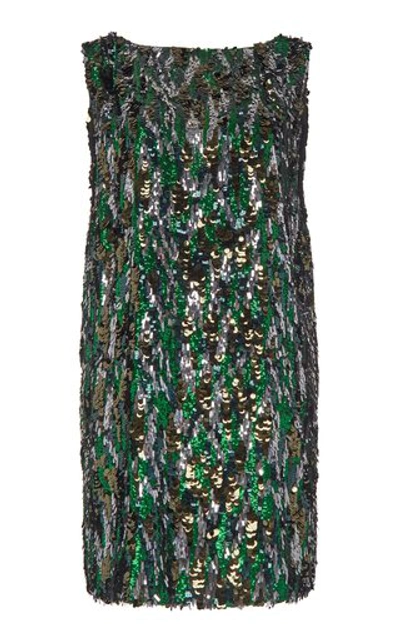 Shop Prada Bark Sequin Mini Dress In Print