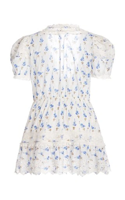Shop Loveshackfancy Belen Patchwork Floral Cotton Wrap Mini Dress In Blue