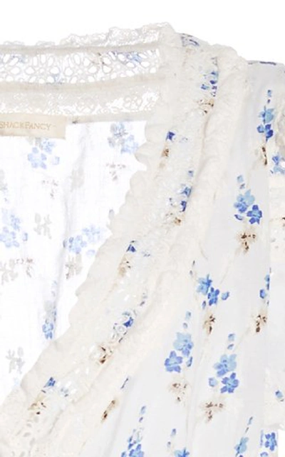 Shop Loveshackfancy Belen Patchwork Floral Cotton Wrap Mini Dress In Blue