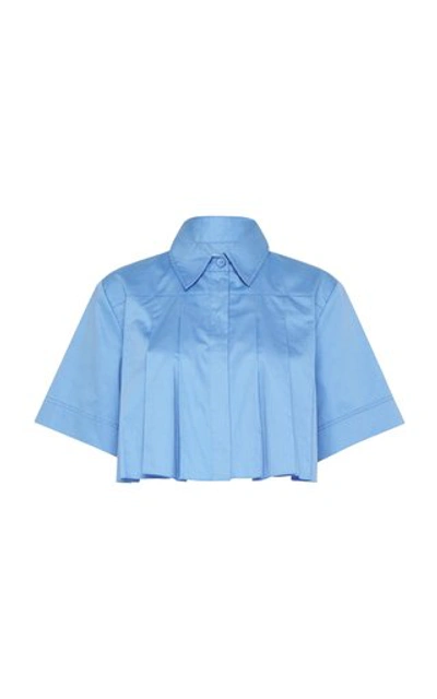 Shop Aje Women's Savoy Pleated Cotton Cropped Shirt In Blue