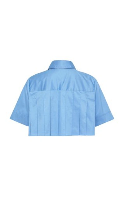Shop Aje Women's Savoy Pleated Cotton Cropped Shirt In Blue