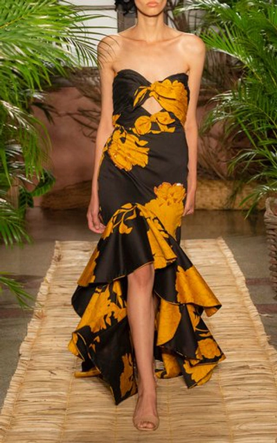 Shop Johanna Ortiz Exclusive Path Of Rose Ruffled Cotton-blend Dress In Black