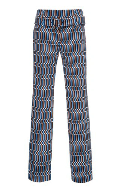 Shop Prada Belted Printed Straight-leg Pants