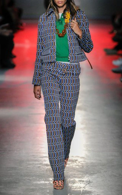 Shop Prada Belted Printed Straight-leg Pants