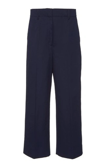Shop Prada Cropped Cotton-crepe Straight-leg Pants In Navy