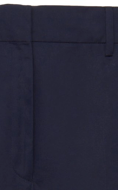 Shop Prada Cropped Cotton-crepe Straight-leg Pants In Navy
