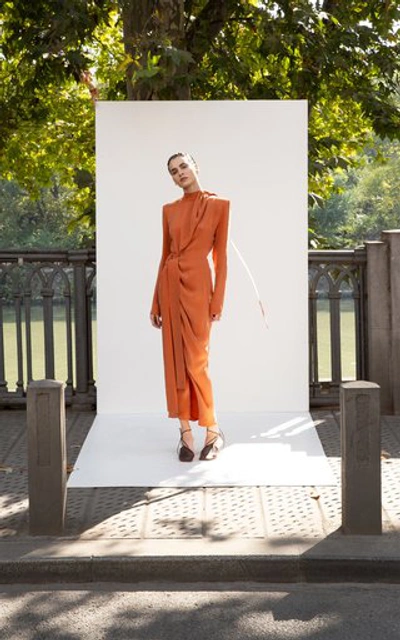 Shop Aleksandre Akhalkatsishvili Draped Crepe De Chine Wrap Dress In Orange