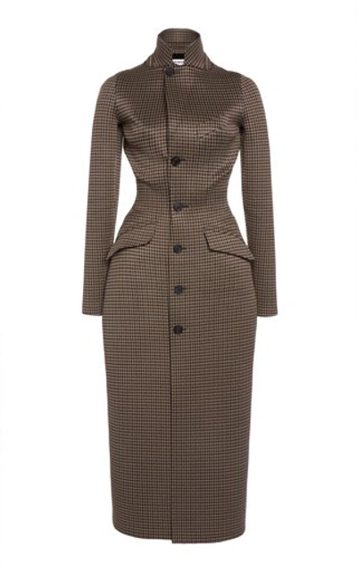 Shop Balenciaga Waist-trainer Houndstooth Checked Jacquard Jersey Coat In Brown