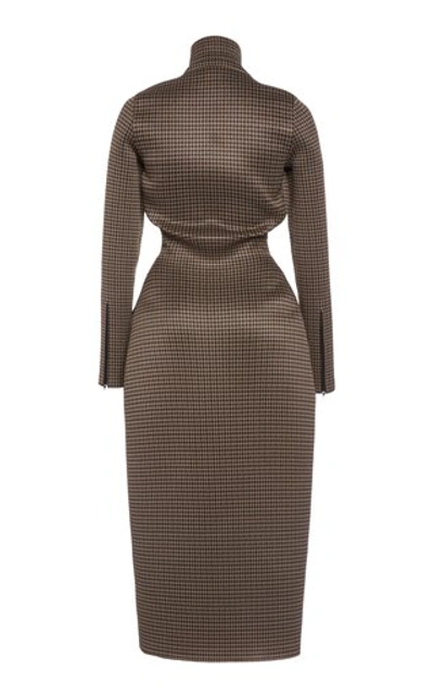 Shop Balenciaga Waist-trainer Houndstooth Checked Jacquard Jersey Coat In Brown