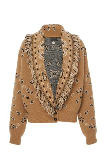 Shop Alanui Bandana Fringed Jacquard Cashmere And Wool Cardigan In Multi