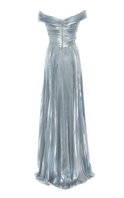 Shop Zuhair Murad Azdorado Off-the-shoulder Silk-blend Gown In Blue