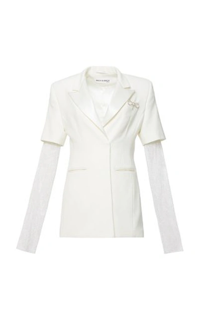 Shop Mach & Mach Tailored Blazer Dress With Sheer Crystallized Sleeves In White