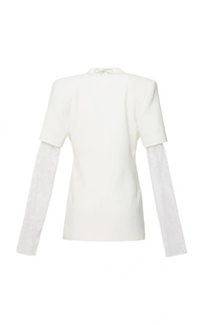 Shop Mach & Mach Tailored Blazer Dress With Sheer Crystallized Sleeves In White