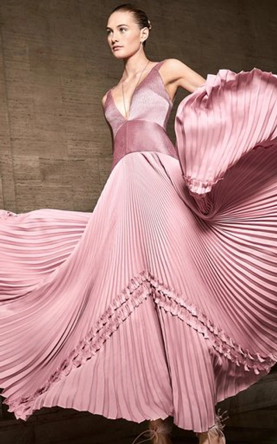 Shop Alexis Bellona Pleated Paneled Georgette Maxi Dress In Pink