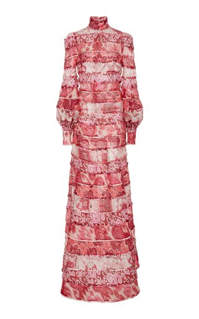 Shop Zimmermann Wavelength Tiered Printed Silk Dress In Pink