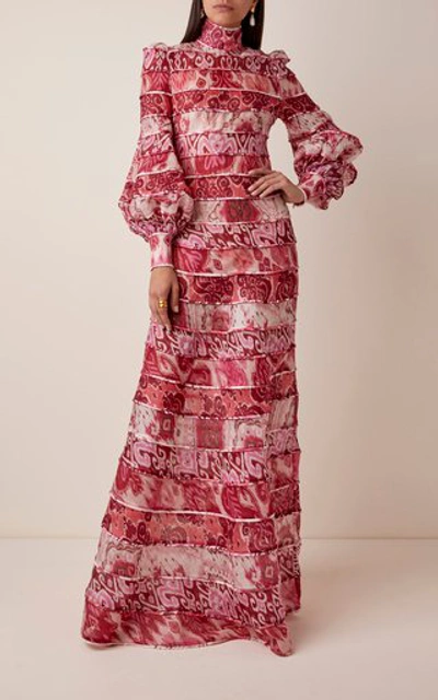Shop Zimmermann Wavelength Tiered Printed Silk Dress In Pink