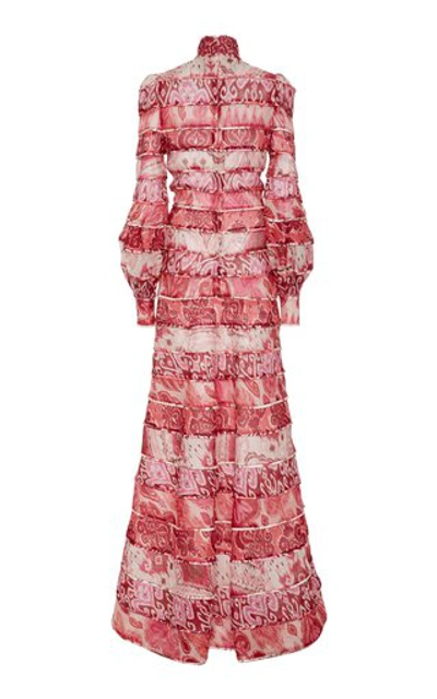 Shop Zimmermann Wavelength Tiered Printed Silk Dress In Pink