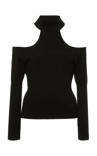 Shop Jonathan Simkhai Lila Off-the-shoulder Jersey Turtleneck Sweater In Black