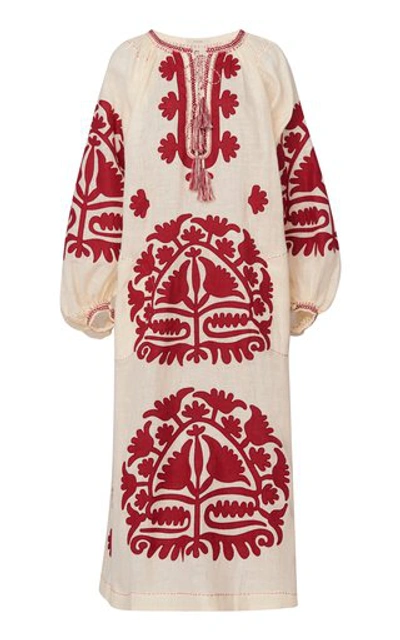 Shop Vita Kin Shalimar Embroidered Linen Midi Dress In Ivory