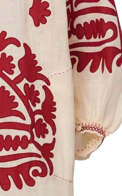 Shop Vita Kin Shalimar Embroidered Linen Midi Dress In Ivory