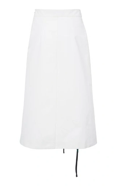 Shop Prada Appliquéd Floral-print Cotton-crepe Midi Skirt In White