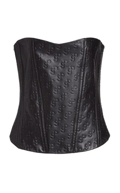 Shop Saks Potts Pex Logo-embossed Leather Corset Top In Black
