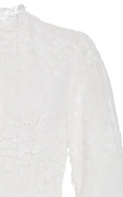 Shop Costarellos Embroidered Tulle Midi Dress In White