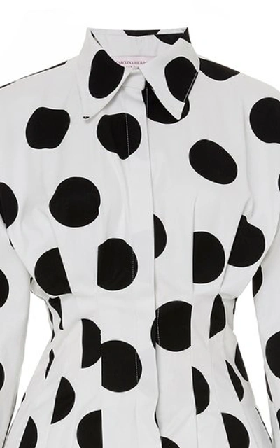 Shop Carolina Herrera Polka-dot Cotton-poplin Mini Dress In Black/white