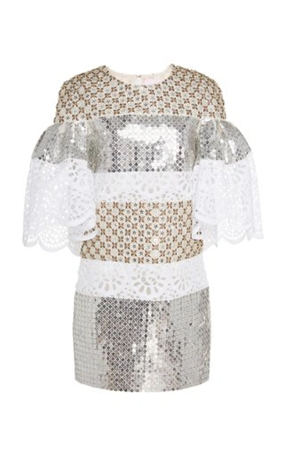 Shop Carolina Herrera Sequined Silk-jacquard Mini Dress In Multi