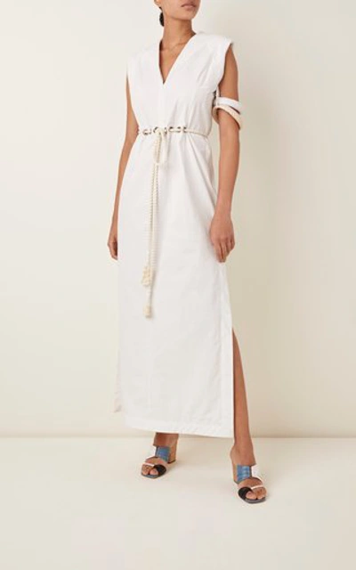 Shop Rosie Assoulin Embellished Belted Cotton-poplin Midi Dress In White