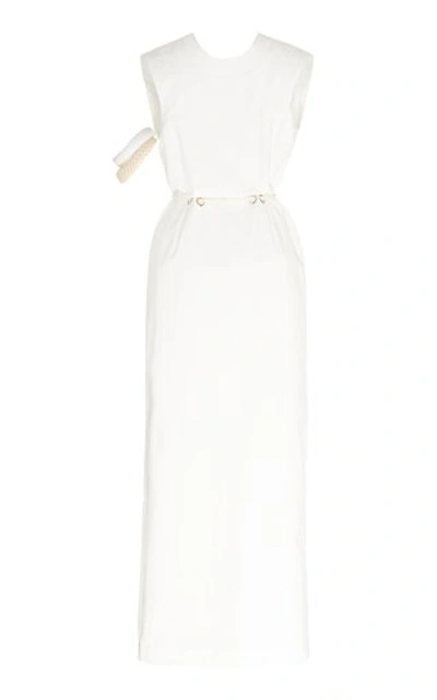Shop Rosie Assoulin Embellished Belted Cotton-poplin Midi Dress In White