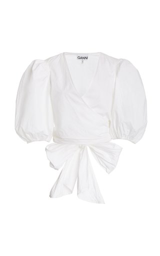 ganni olayan poplin wrap top