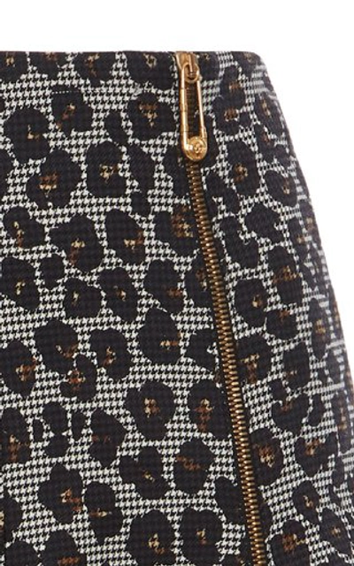 Shop Versace Leopard-print Wool Skirt In Grey