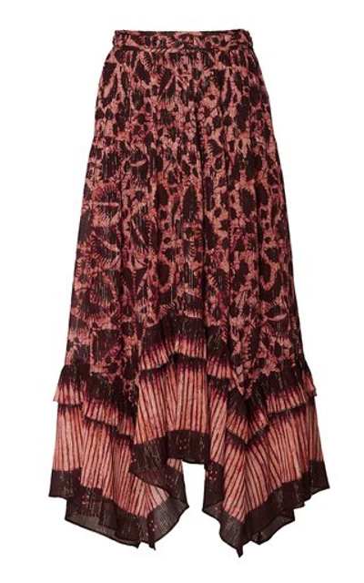 Shop Ulla Johnson Merisa Printed Cotton-blend Midi Skirt In Burgundy