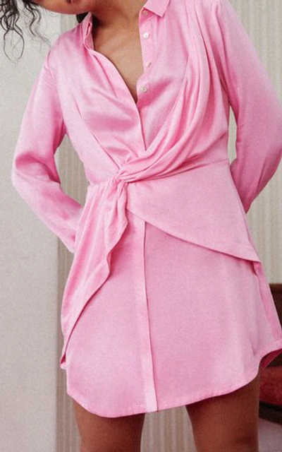 Shop Acler Evelyn Draped Satin Mini Shirt Dress In Pink