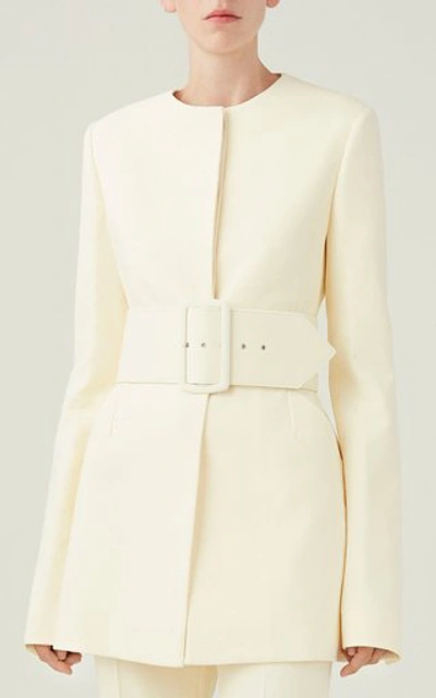 Shop Marina Moscone Women's Belted Cotton Blazer In White