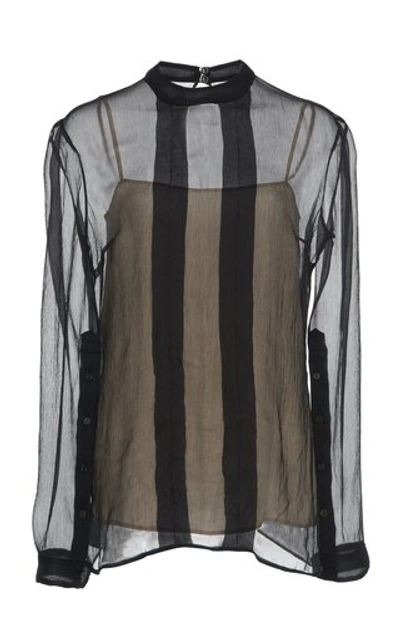 Shop Prada Silk Chiffon Striped Top In Black