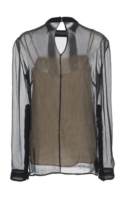 Shop Prada Silk Chiffon Striped Top In Black