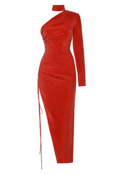 Shop Aleksandre Akhalkatsishvili Asymmetric Georgette Collared Dress In Red