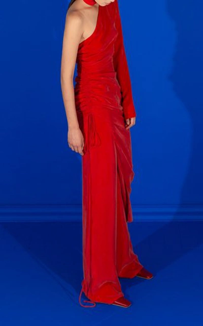 Shop Aleksandre Akhalkatsishvili Asymmetric Georgette Collared Dress In Red
