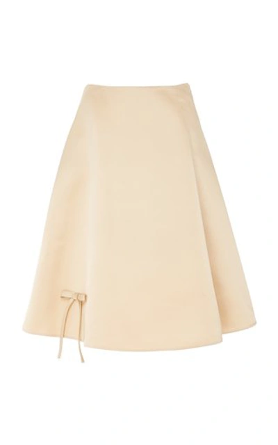 Shop Prada Bow-detailed Silk-satin Skirt In Neutral