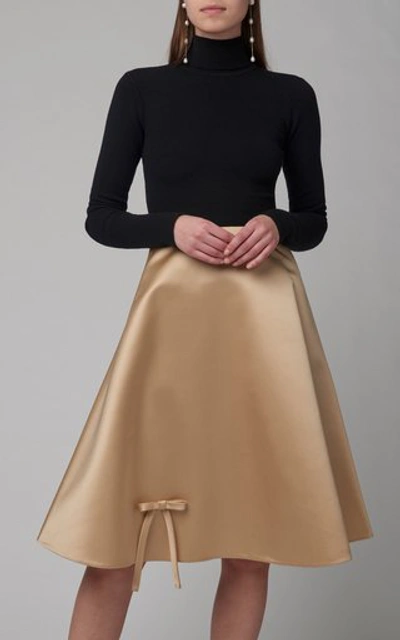 Shop Prada Bow-detailed Silk-satin Skirt In Neutral