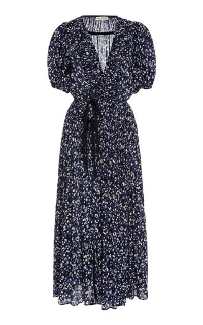 Shop Ulla Johnson Kemala Puffed-sleeve Cotton Dress In Blue