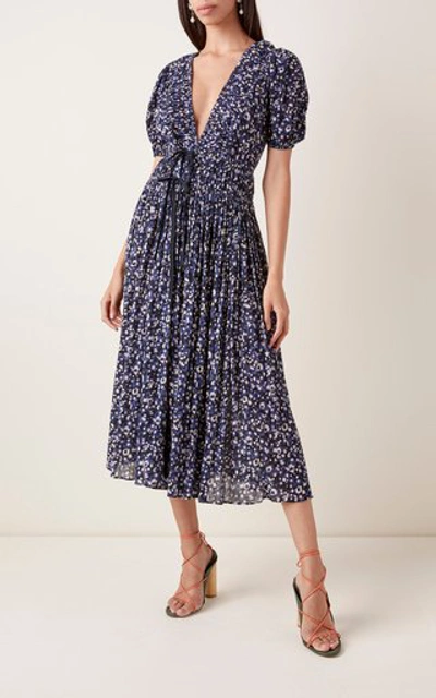 Shop Ulla Johnson Kemala Puffed-sleeve Cotton Dress In Blue