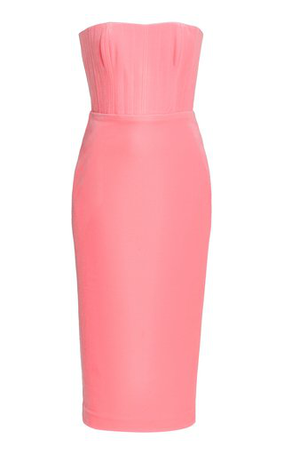 pink strapless midi dress