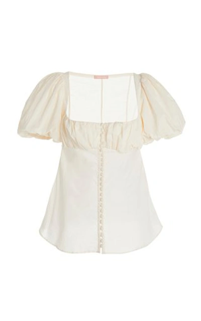 Shop Maggie Marilyn Picking Daisies Ruched Cotton-poplin Top In White