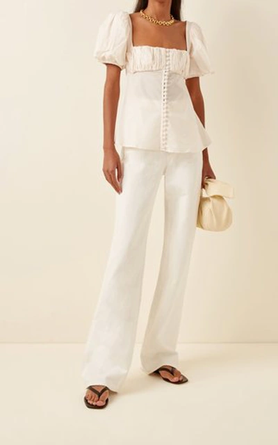 Shop Maggie Marilyn Picking Daisies Ruched Cotton-poplin Top In White