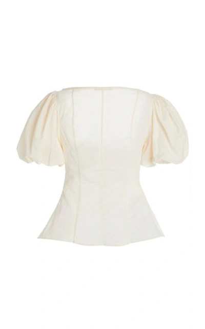 Shop Maggie Marilyn Picking Daisies Ruched Cotton-poplin Top In White